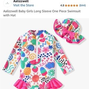 Baby Girls Colorful Long Sleeve Swimsuit with Hat